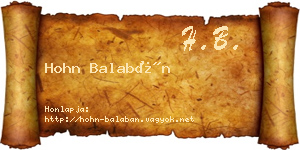 Hohn Balabán névjegykártya